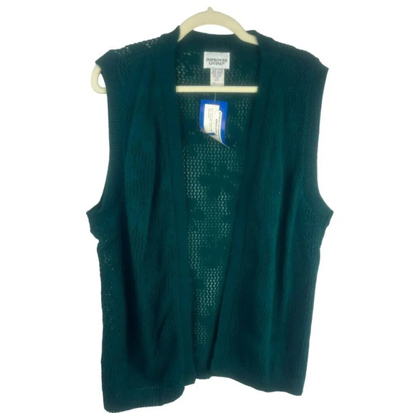 NEW Vintage Blair Improved Living Sweater Vest Women Large Green Open Floral 90s - Picture 1 of 6